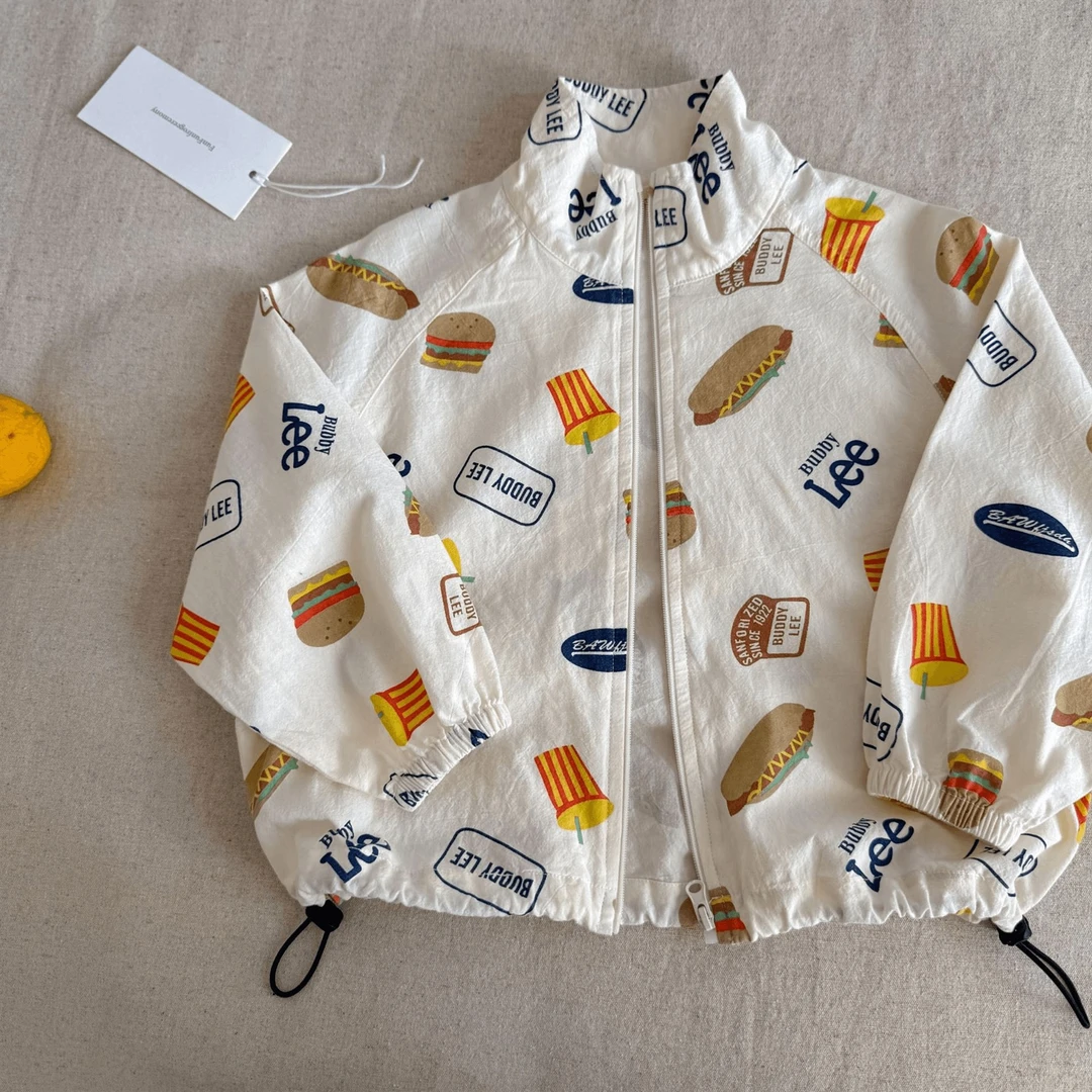 儿童外套2025春夏男女童日系潮牌汉堡字母防晒衣宝宝小童洋气上衣