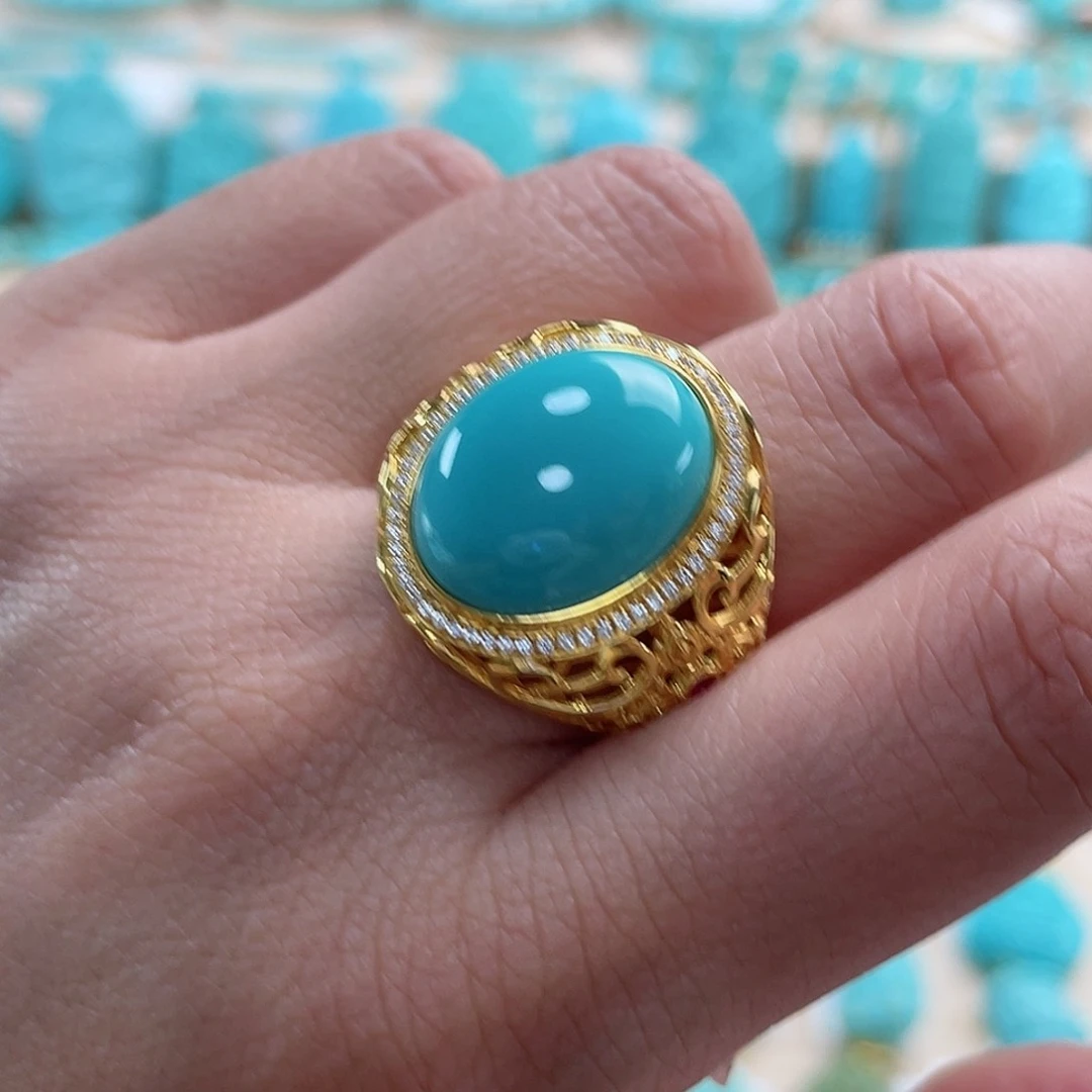 绿松石珠宝奇石18K金镶嵌