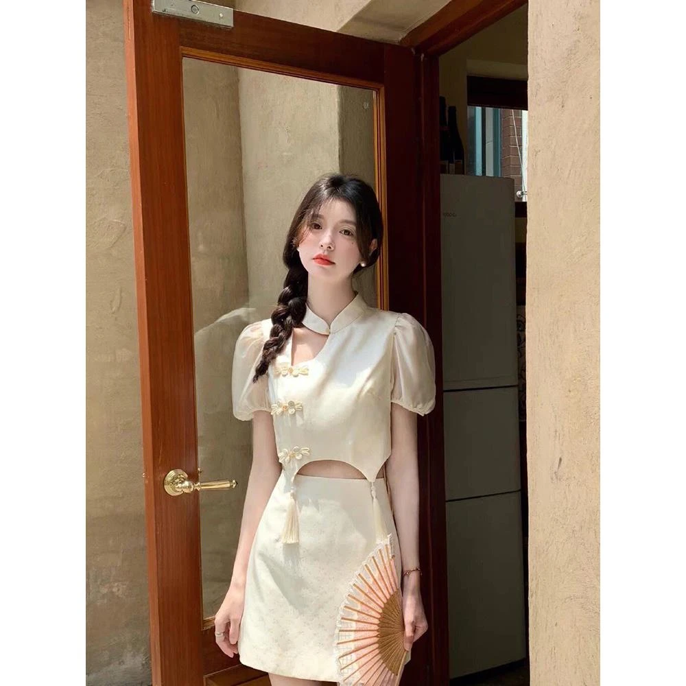 新中式女装汉服改良版轻国风元素服装禅意上衣茶服两件套装裙夏季