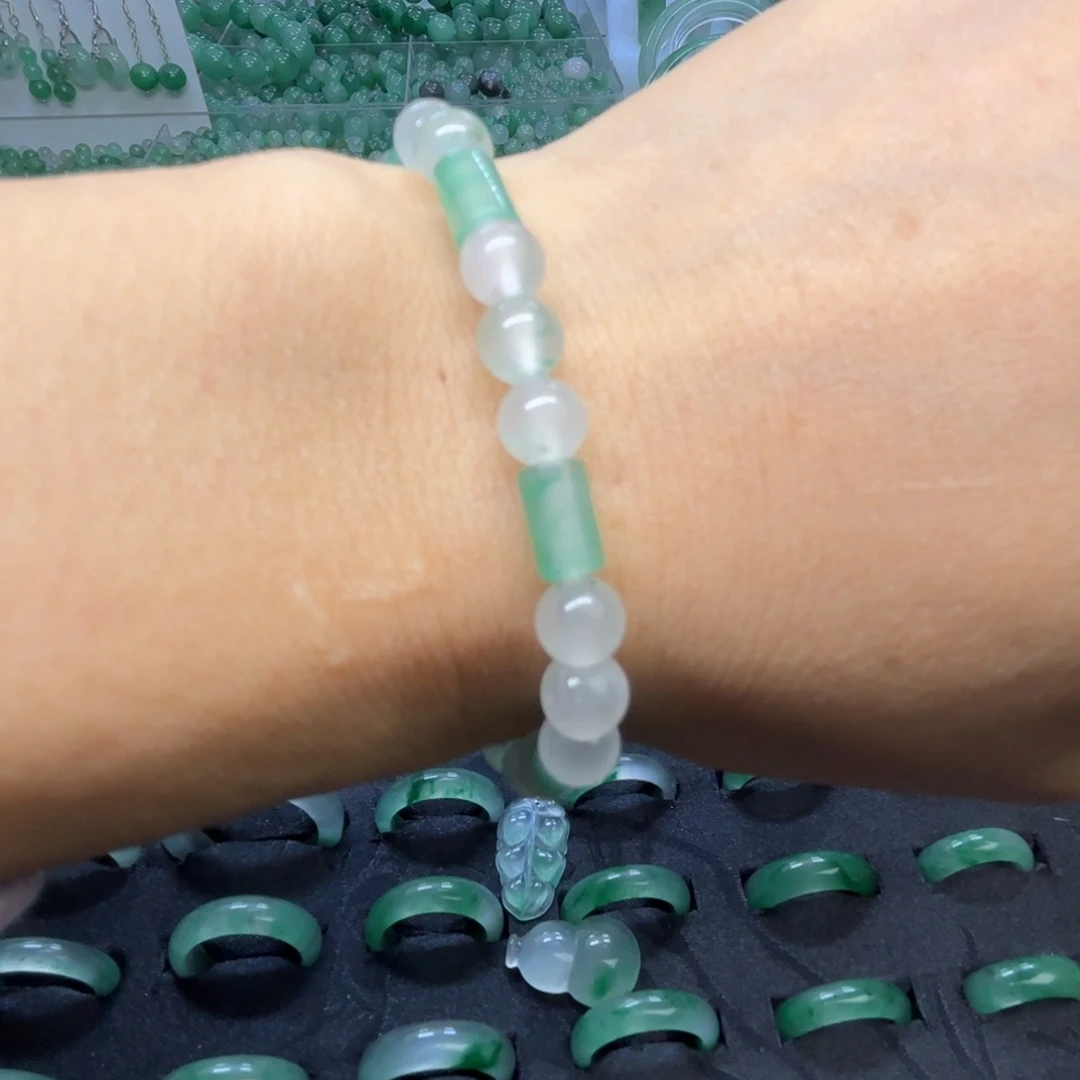 石英质玉（非洲翠）未镶嵌戒指  珠子  手镯白绿冰珠子手串