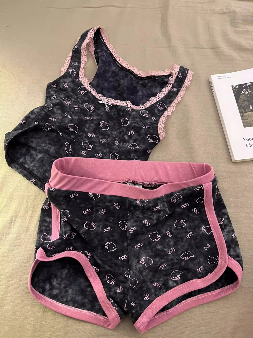 【DMXJ大梦想家】纯欲甜美可爱卡通HelloKitty睡衣女夏款家居服套装