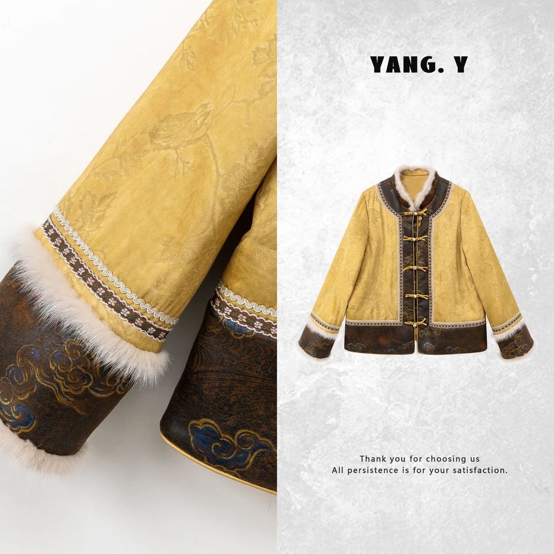 YANG.Y-【清风渡梦】深圳原创中式国风女桑蚕丝水貂毛夹棉外套90912