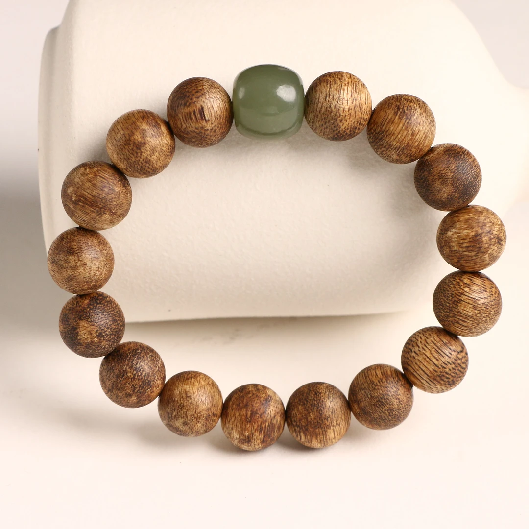 沉香绿奇楠搭和田玉手串1.2-多样性发一-珠径约12mm