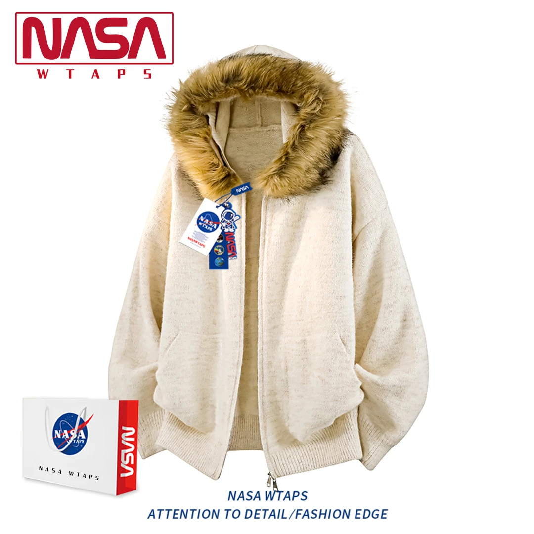 NASA WTAPS美式复古座山雕毛领毛衣男款冬季高级感棉衣保暖外套男