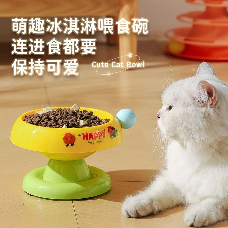 猫碗高脚不锈钢护颈食盆不易打翻大口径防黑下巴成猫幼猫咪饭碗LW