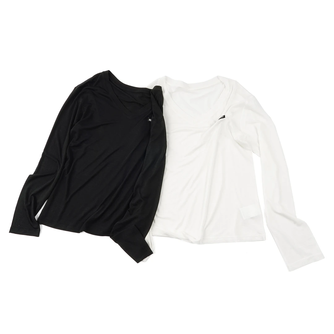 【V领轻薄长袖】绵羊毛+莱赛尔休闲时尚百搭针织运动长袖CXAL54085