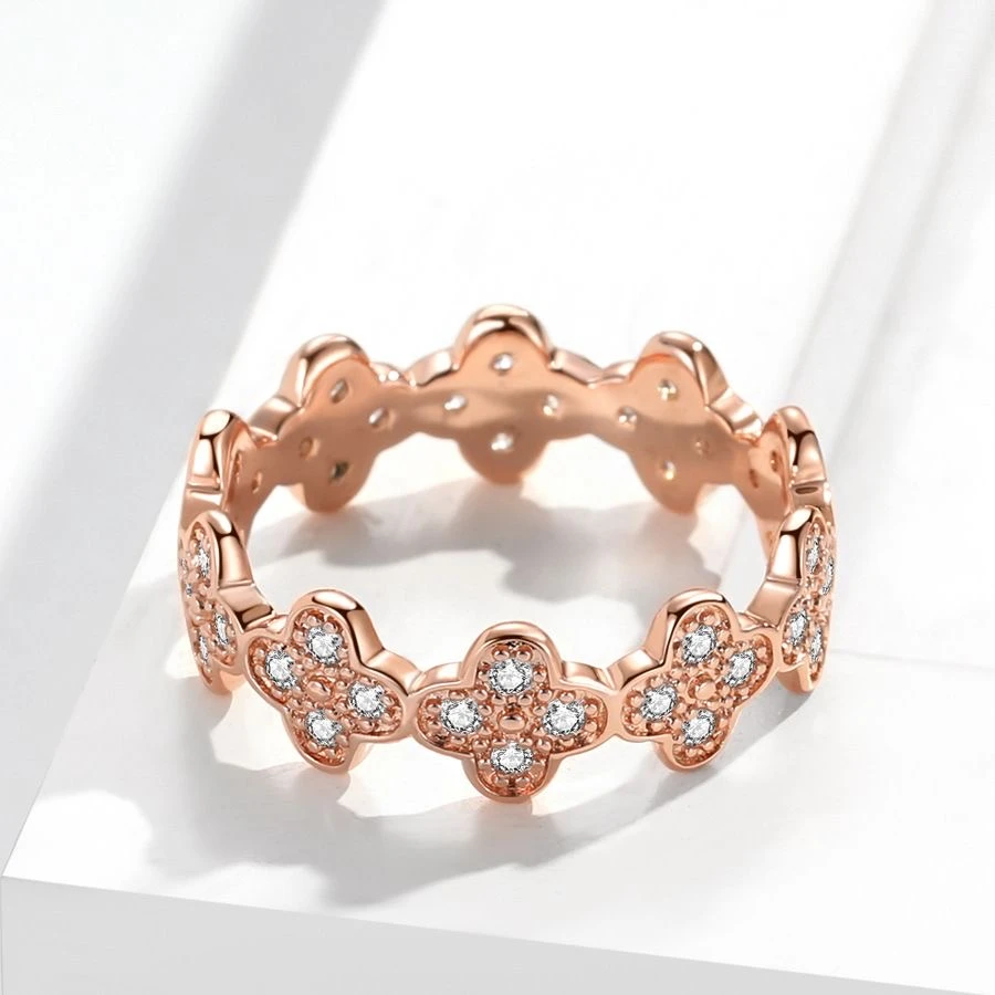 Bing严选 玫瑰金四叶花排戒