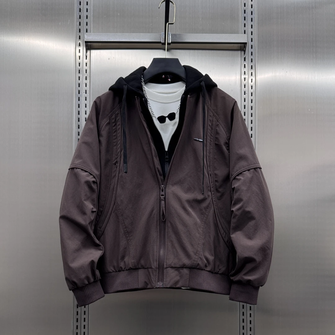 痞帅2025秋季新款美式户外连帽夹克男士时尚百搭潮牌假两件外套潮