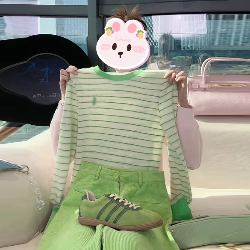 设计感时尚气质撞色条纹T恤女2025秋季新款休闲简约通勤百搭上衣