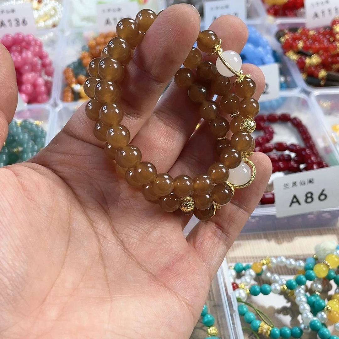 檀香木手串银S925镀金镶嵌