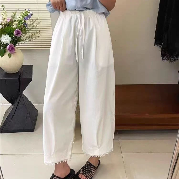 MISS RUILI  定制  2025新款松紧腰蕾丝花边休闲裤F0770