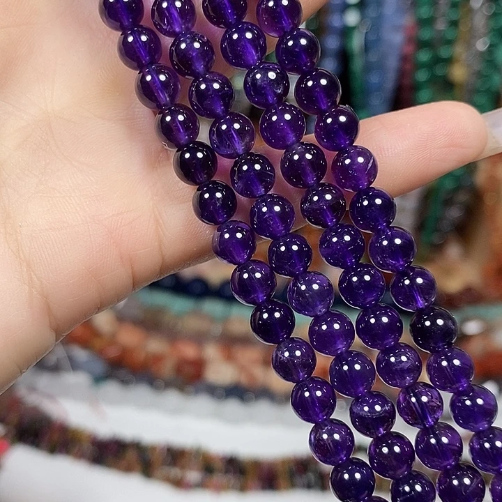 玛瑙/玉髓未镶嵌珠宝半成品天然紫水晶卡6mm一条