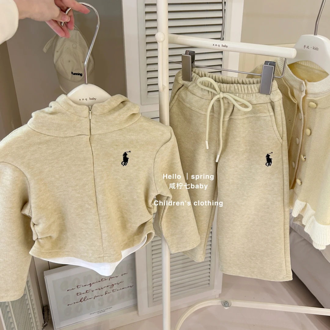 【咸柠七】女童洋气连帽卫衣套装时髦2025春秋装阔腿裤韩系两件套