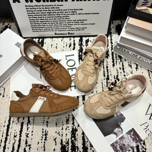 棕咖平底德训鞋女软2025秋冬美拉德复古阿甘鞋休闲低帮运动小白鞋