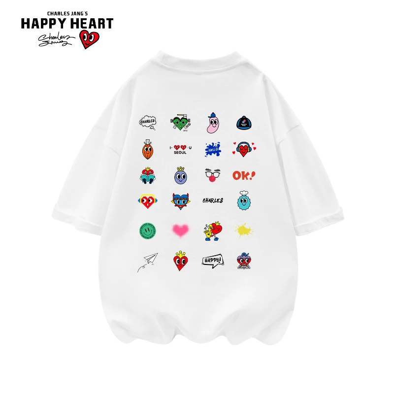 查尔斯桃心 印花短袖男女同款宽松百搭休闲时尚潮流