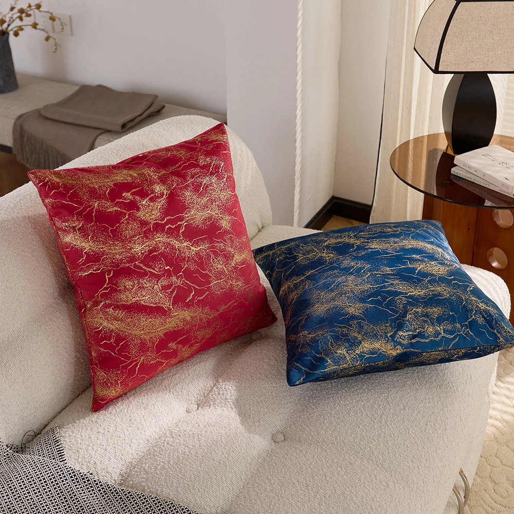 新中式抱枕套荷兰绒烫金水波纹轻奢高级感软包靠垫靠背套沙发抱枕