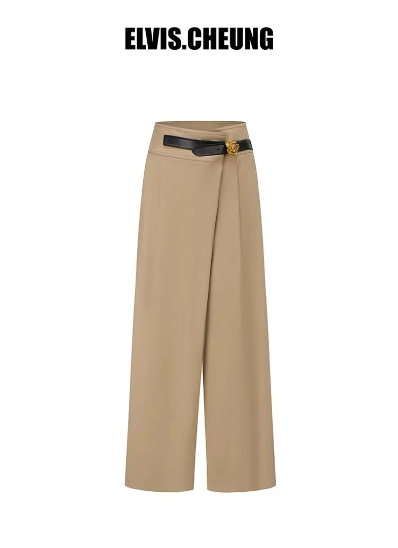 【衣衣不舍EE】ELVIS.CHEUNG春夏牡丹皮带斜门襟工装阔腿裤