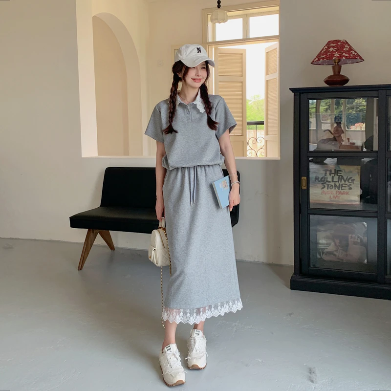 今年流行蕾丝花边套装裙女2025初夏穿搭休闲减龄上衣半身裙两件套