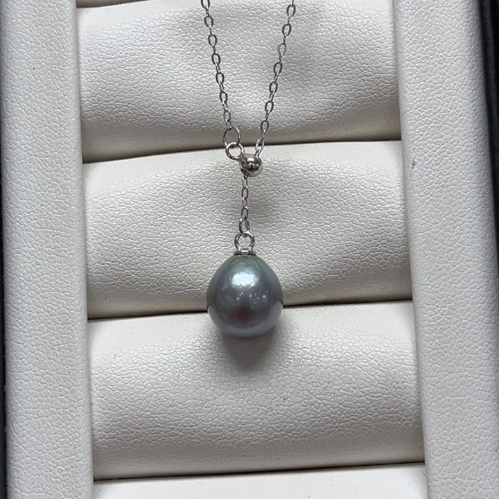 海水珍珠颈饰银S925镶嵌大溪地 9-10mm 87号