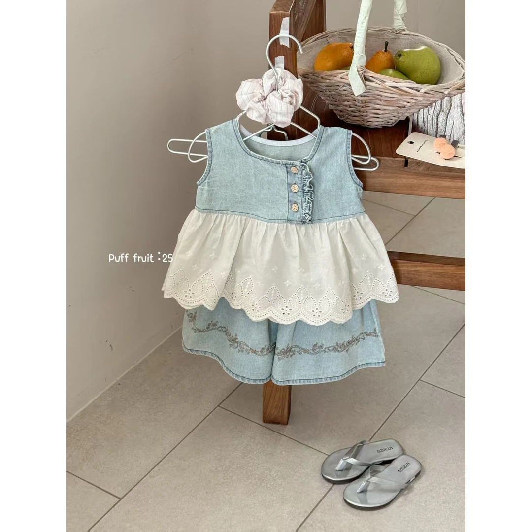 pyf-休闲时髦百搭蕾丝牛仔套装-8253