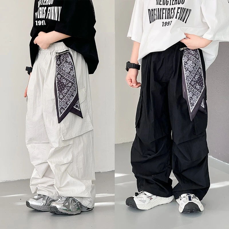 K5642男童裤子2025儿童夏季薄款工装裤伞兵裤中大童速干防蚊长裤