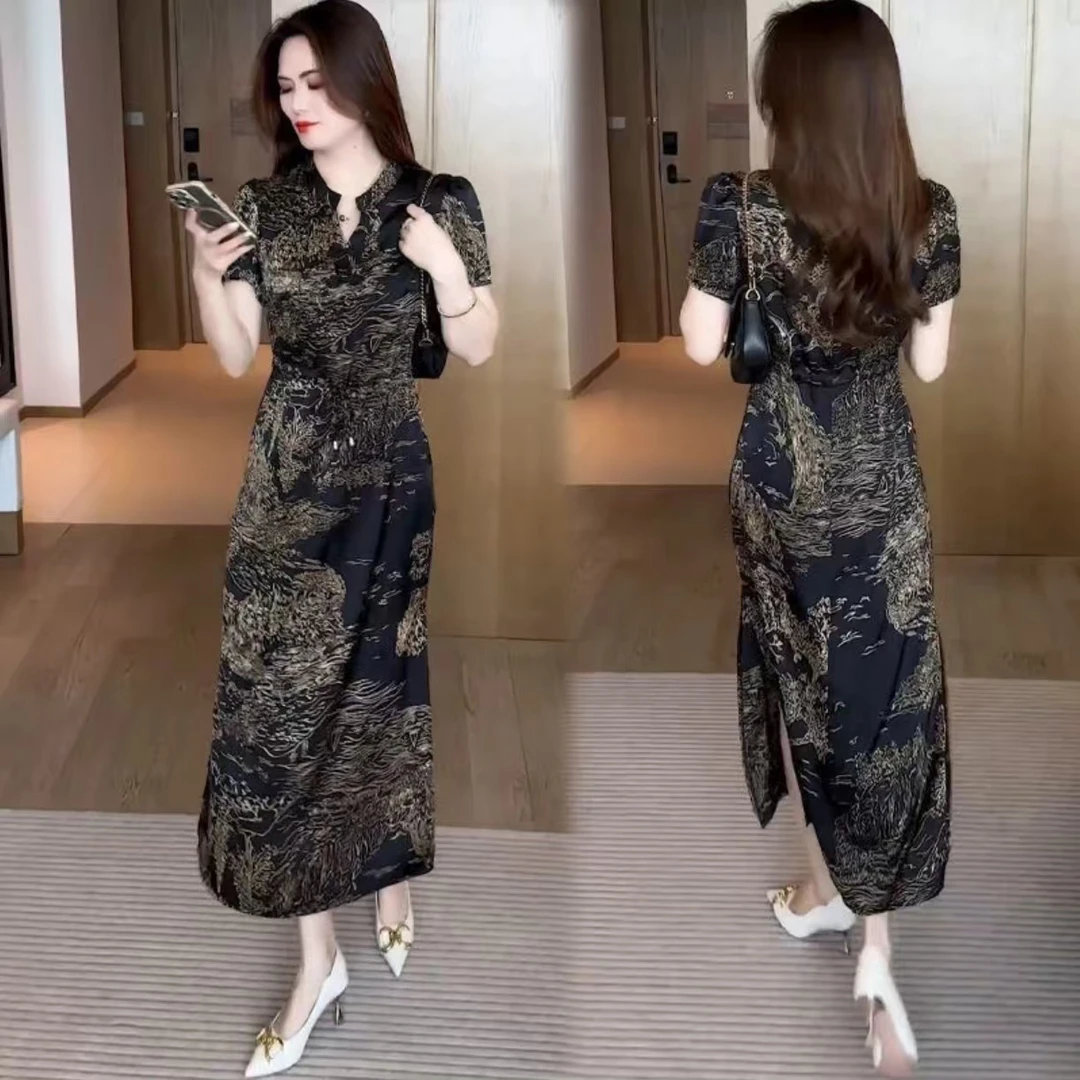 2025显瘦极简风中腰常规款民族风连衣裙气质女装夏季长裙