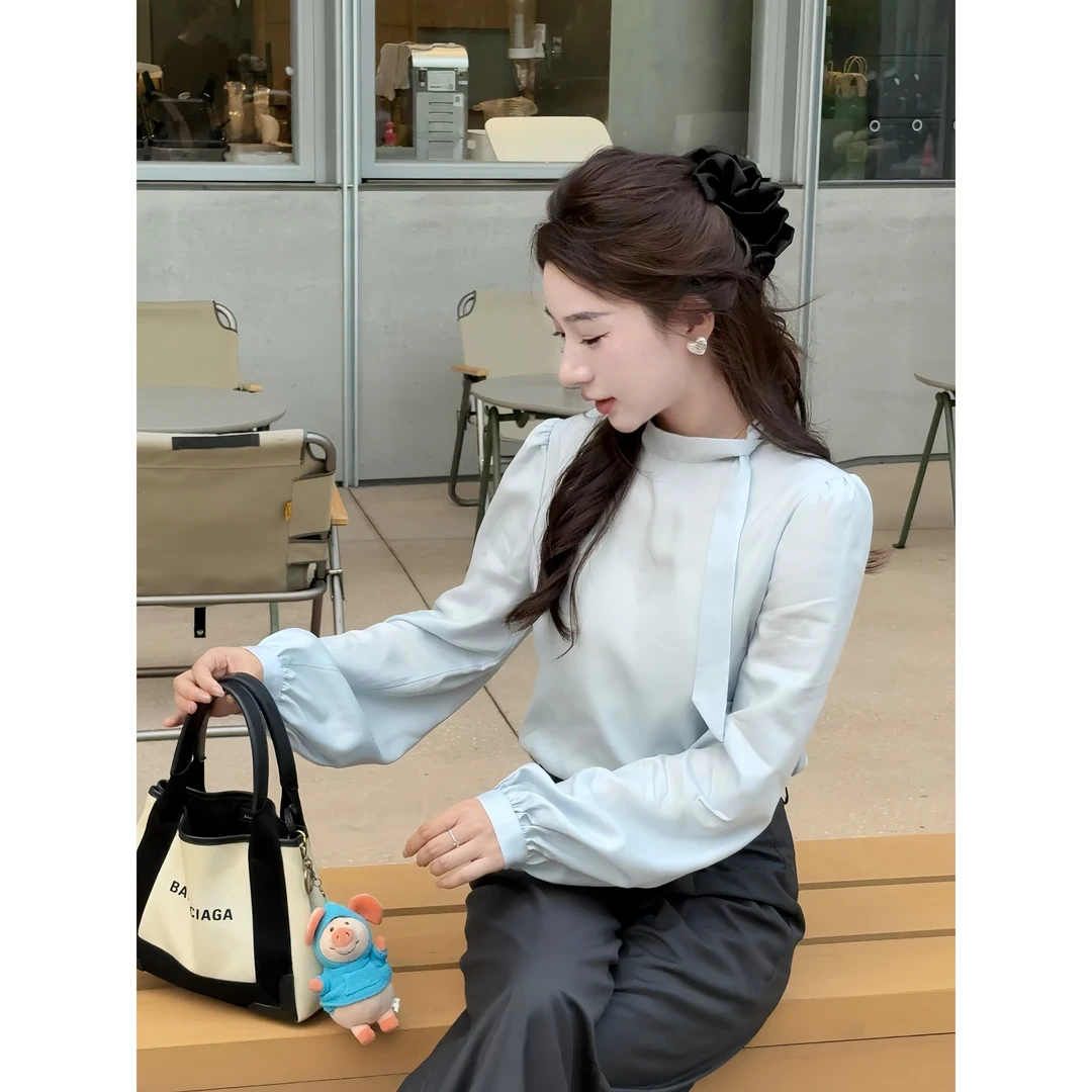 韩恩【QIANA】韩女捕手 100%莱赛尔设计感系带长袖衬衫qianw120