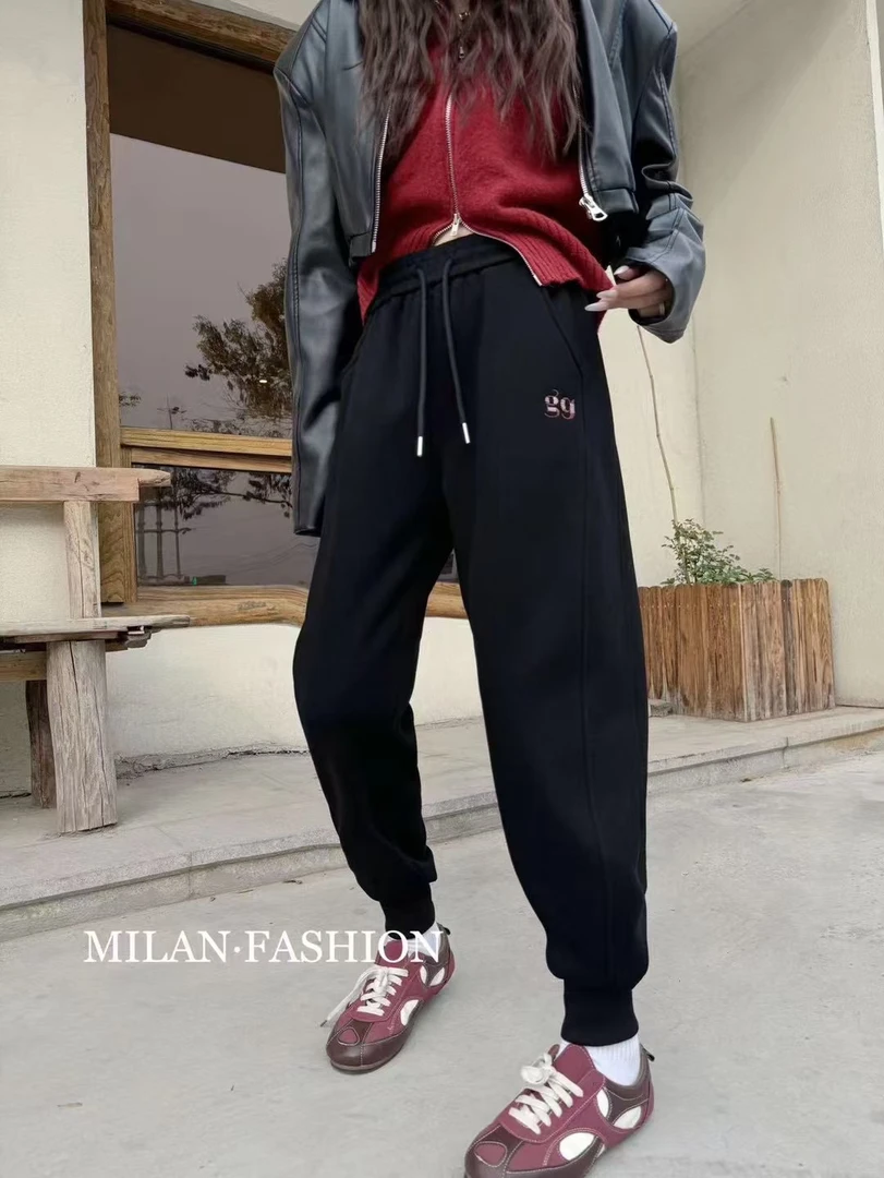 加绒加厚高腰束口女显瘦休闲运动卫裤