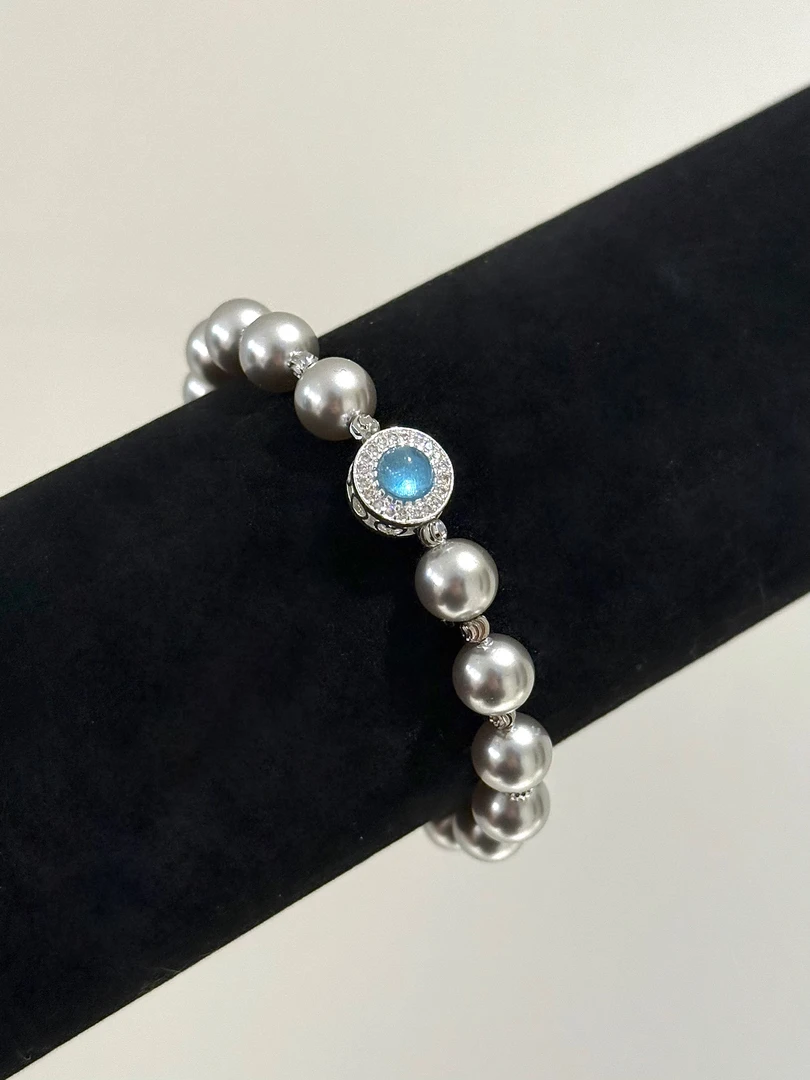 合金手链 【17SR】灰贝珠蓝石珠串轻奢气质手工