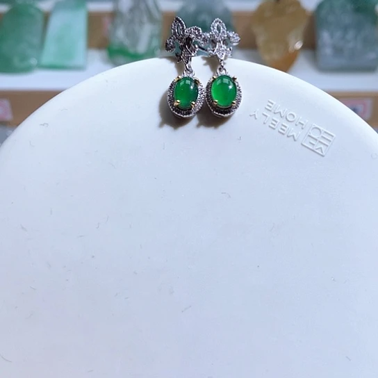 翡翠银S925镶嵌耳饰49