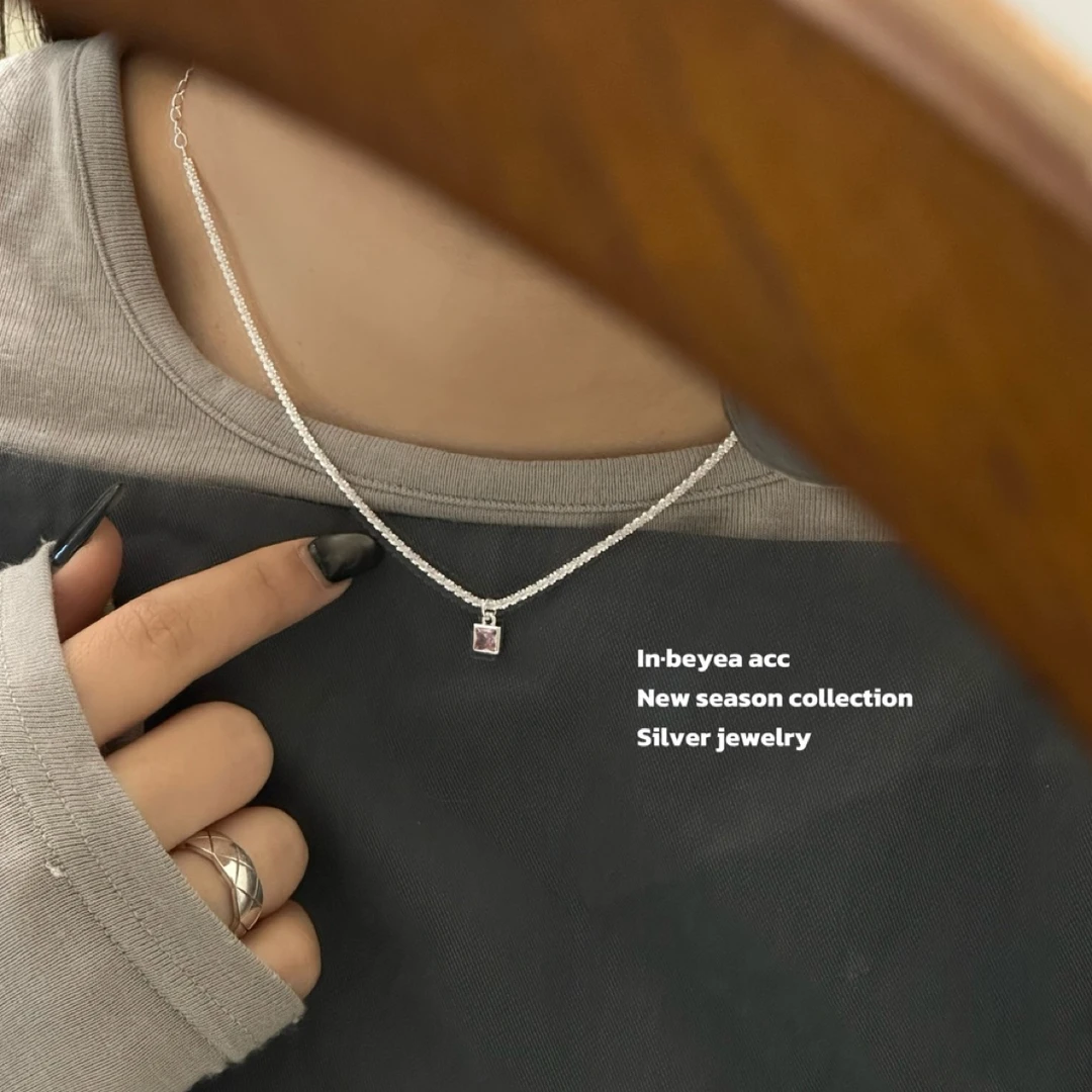 坠链均925银合成锆石 菜花链项链 粉色32+8cm 4612