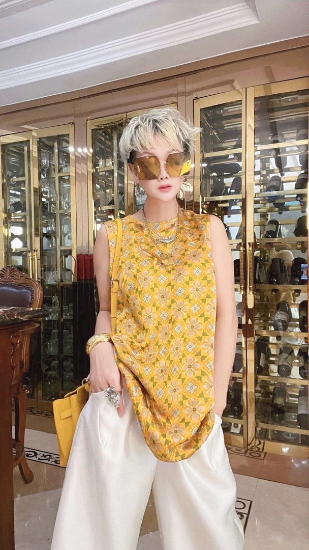 新中式宽松型背心碎花印花无袖夏季提花马甲