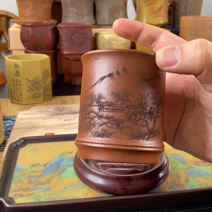 紫砂茶杯竹节茶杯