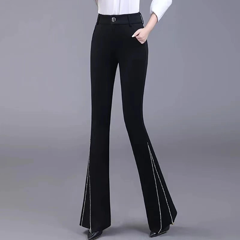 春秋qi新款小个子女弹力紧身百搭时尚休闲微喇叭裤02