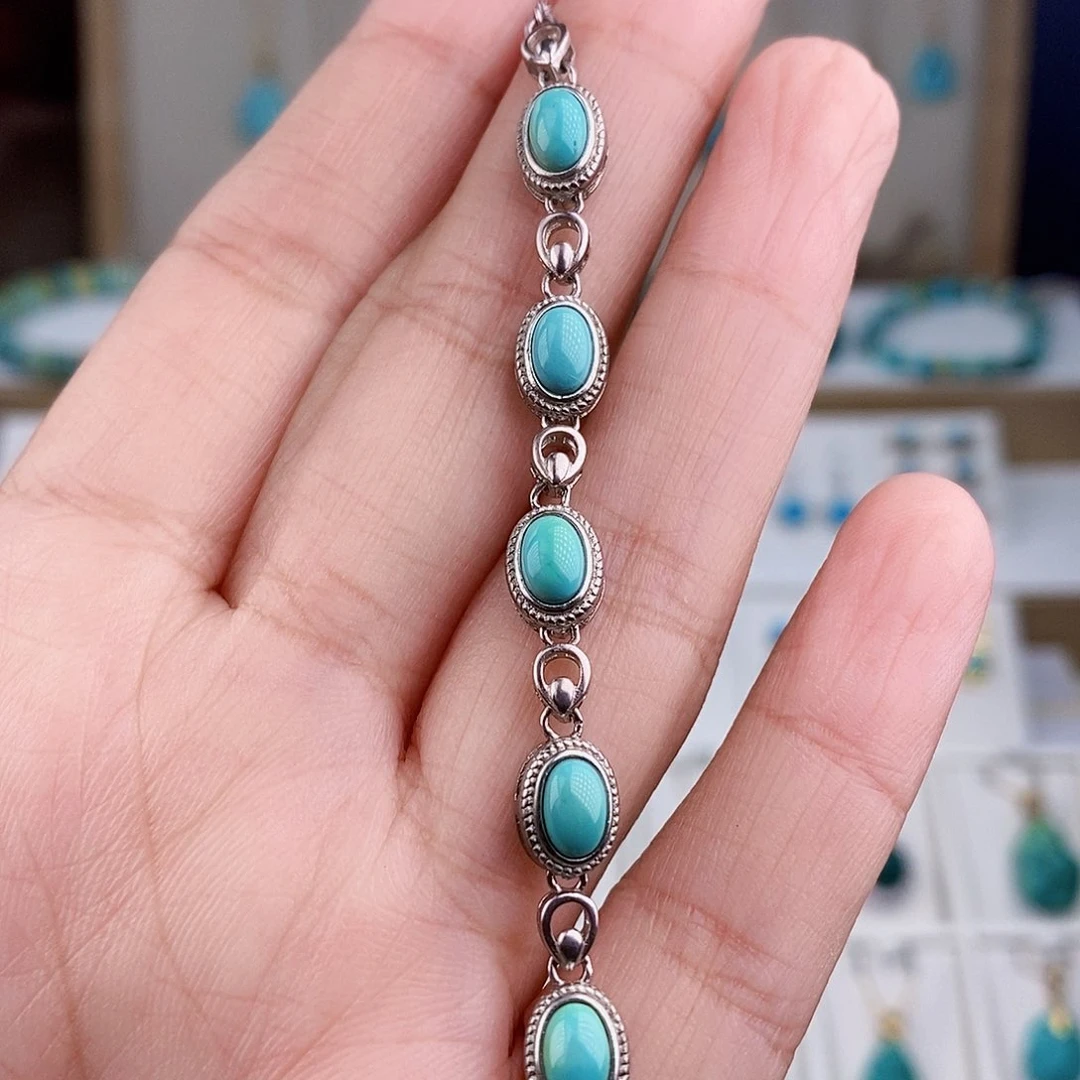 银S925镶嵌绿松石手链绿松石手链