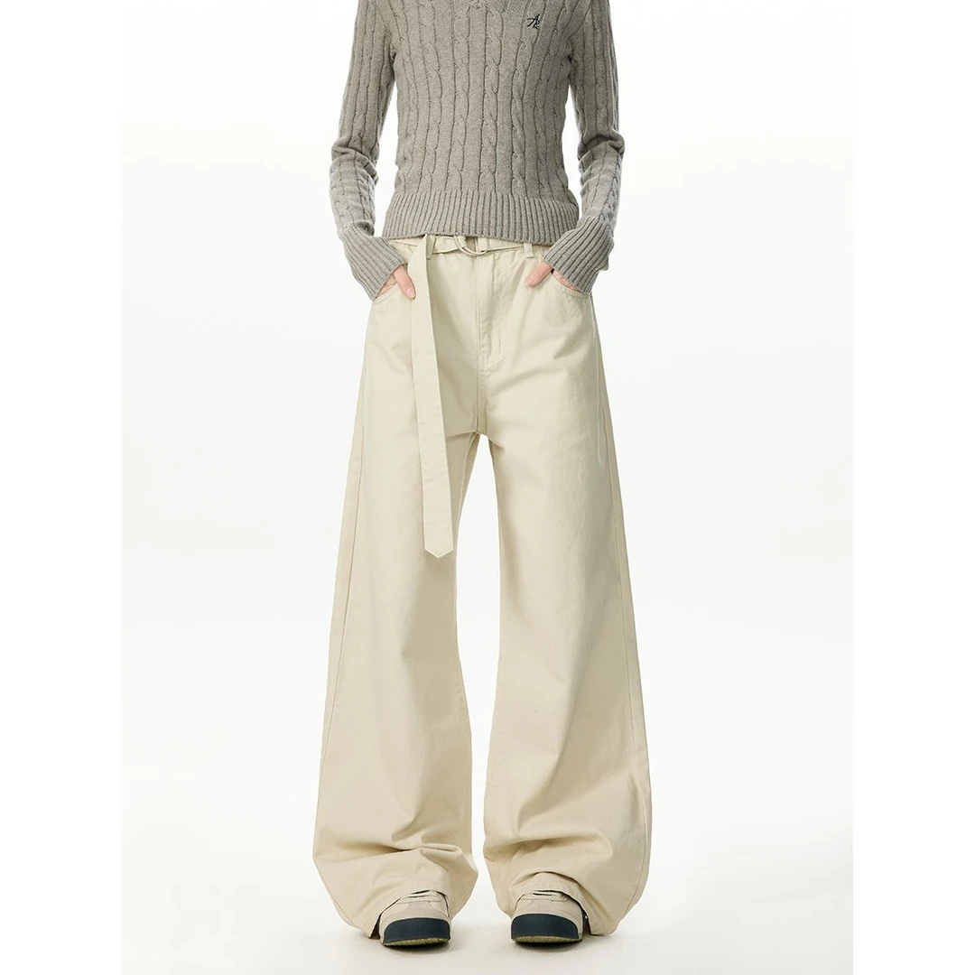 美式高街重磅纯棉百搭休闲裤男女秋季简约宽松阔腿裤情侣显瘦长裤