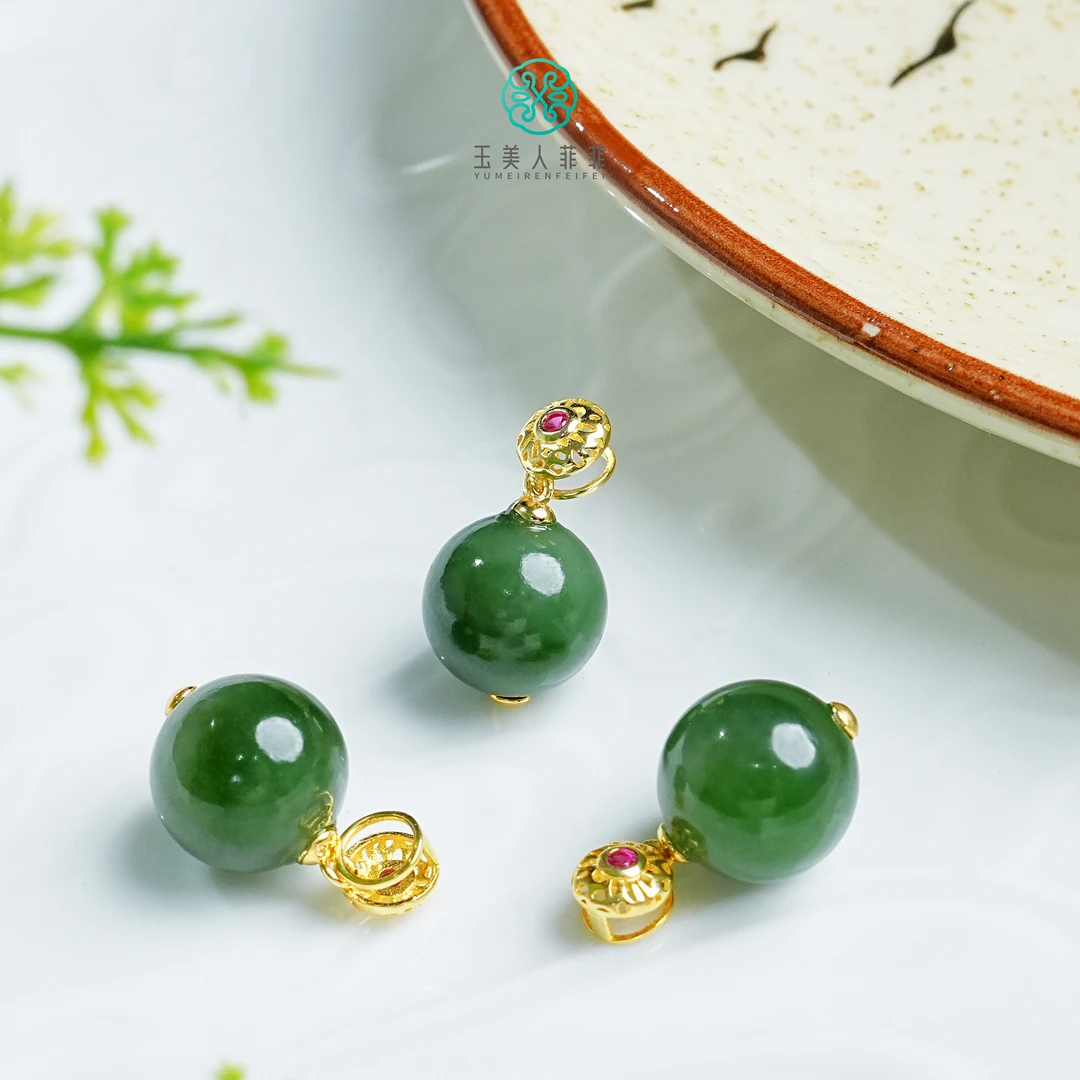 石惑珠宝~碧玉圆环扣圆珠约11mm吊坠-多样性发一