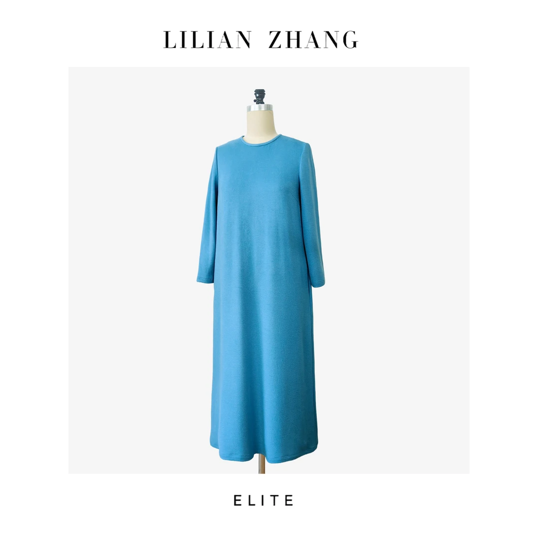 定制-静奢风-时光之舞-复古法式A摆绒感秋冬打底连衣裙 2501073