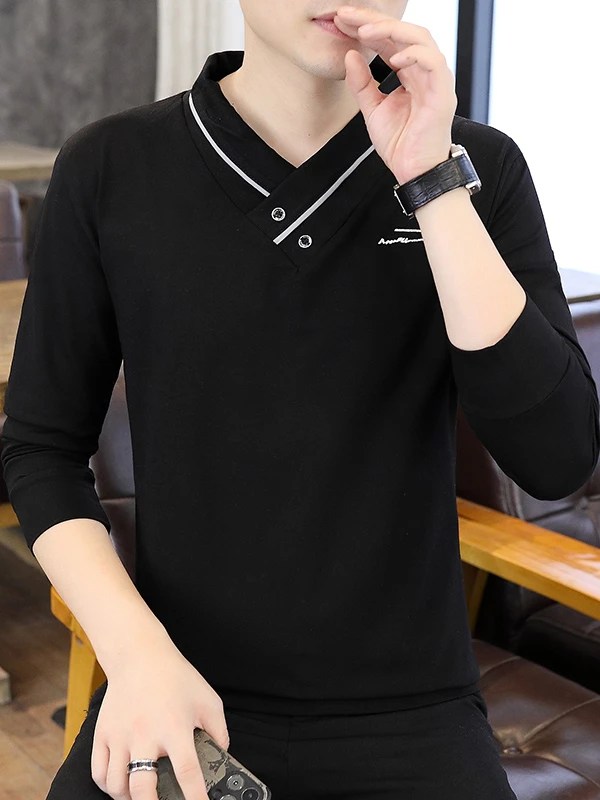 凯邦威男士秋衣外穿长袖t恤V领薄款修身春秋季潮流时尚打底衫男款