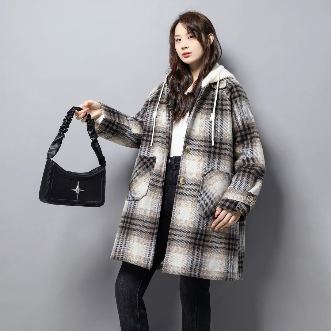 羽绒服女中长款2024冬季新款时尚可拆卸帽毛呢大衣加厚外套羽绒服