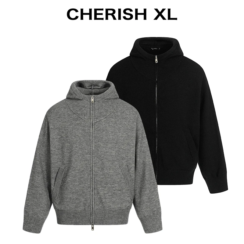 CRXL【重磅800G】仿羊毛连帽针织短款卫衣款拉链毛衣开衫外套男女款