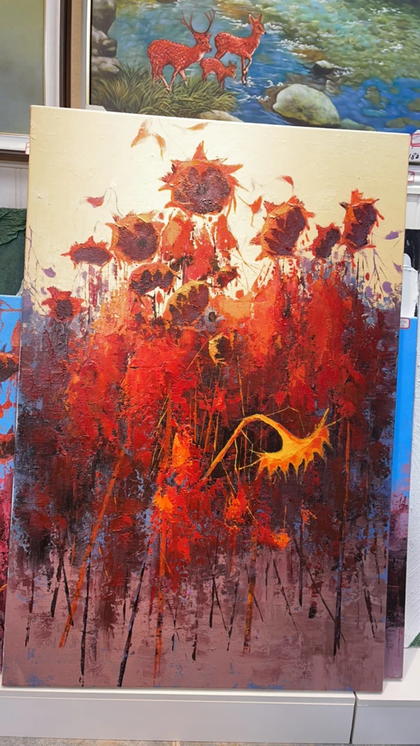 创意厚油原创向日葵油画作品挂画客厅沙发背景墙餐厅墙面80×120