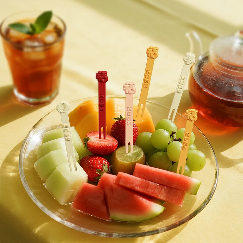 幸运求签水果叉家用吃甜品可爱小叉子甜品叉收纳罐儿童安全水果签