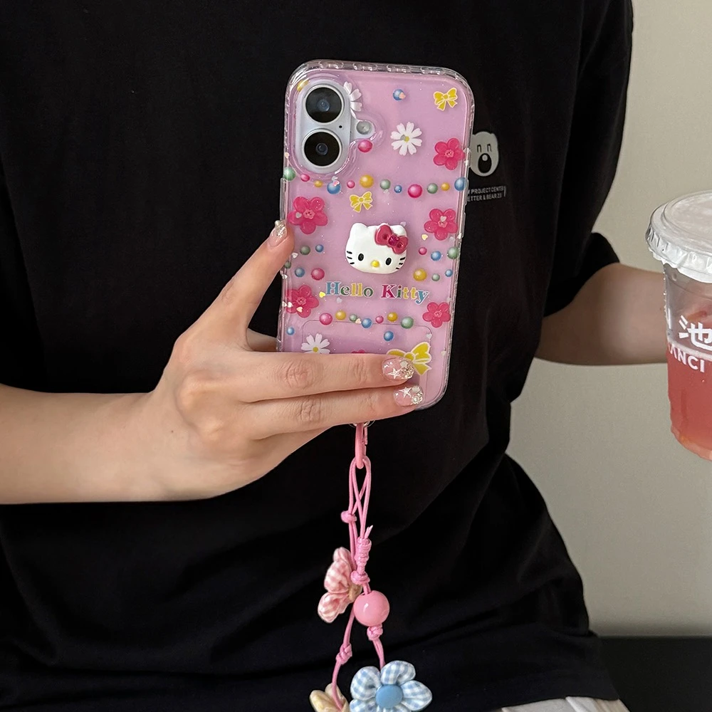 可爱花朵立体kt韩系14适用16pro苹果16ProMax手机壳iPhone16新款