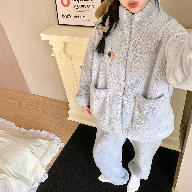 珊瑚绒睡衣女款秋冬季可爱腊肠狗2025新款加绒加厚长袖家居服学生