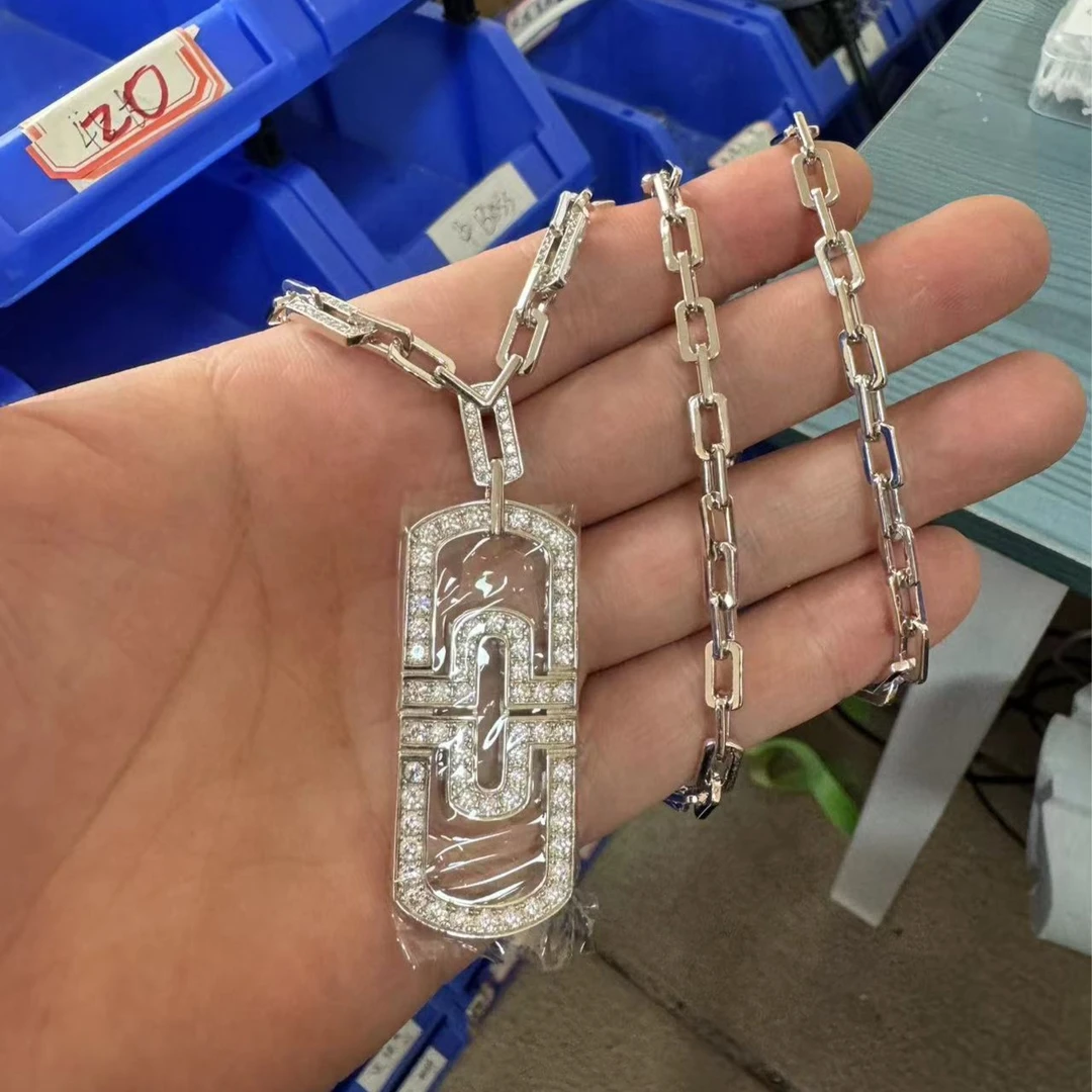 吊坠925银莫桑石 时尚镶嵌满钻莫桑坠链均925银大回形针吊坠