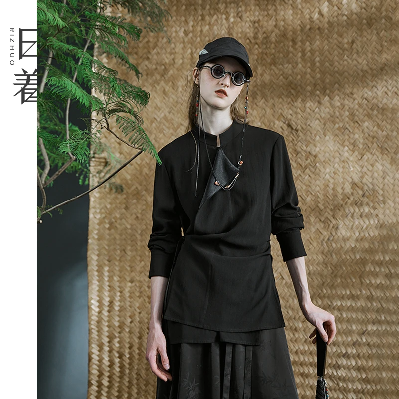 日着原创女装2025春季新款中式立领醋酸拼接超好看衬衫RD1117C0