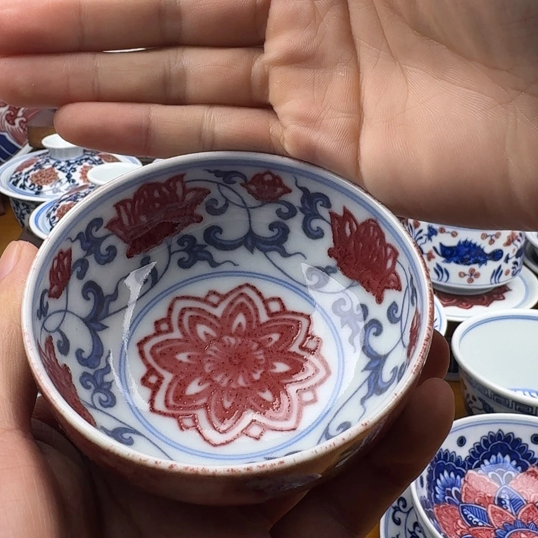 微瑕柚后了当代釉里红普洱杯