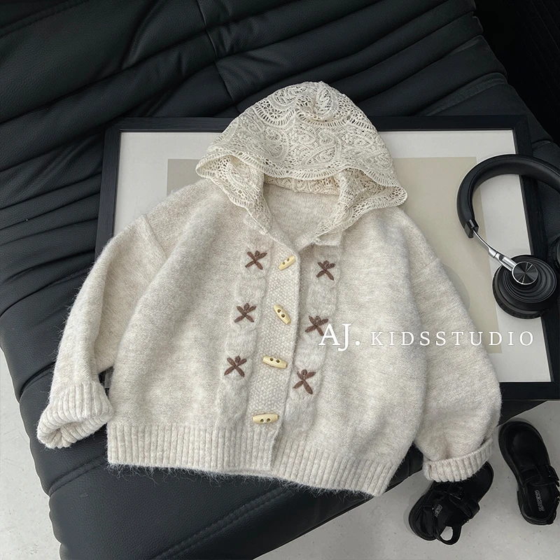 儿童毛衣2025秋季新款中大童连帽针织开衫女童毛衣外套