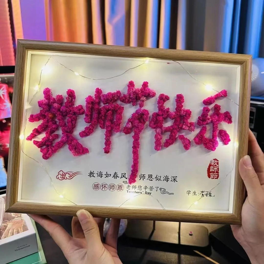 2025教师节礼物手工diy满天星干花相框灯发光送老师实用创意摆件J